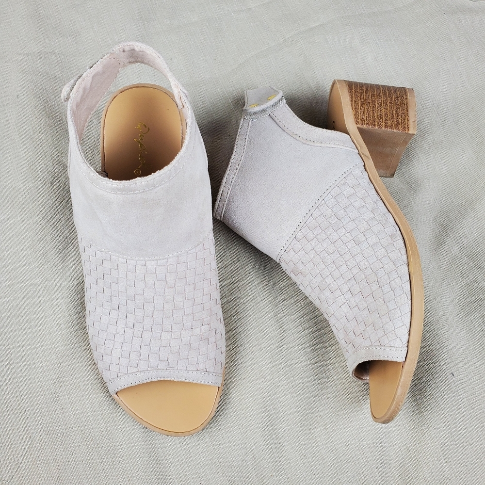 QUPID Faux Suede Woven Open Toe Ankle Booties 7.5